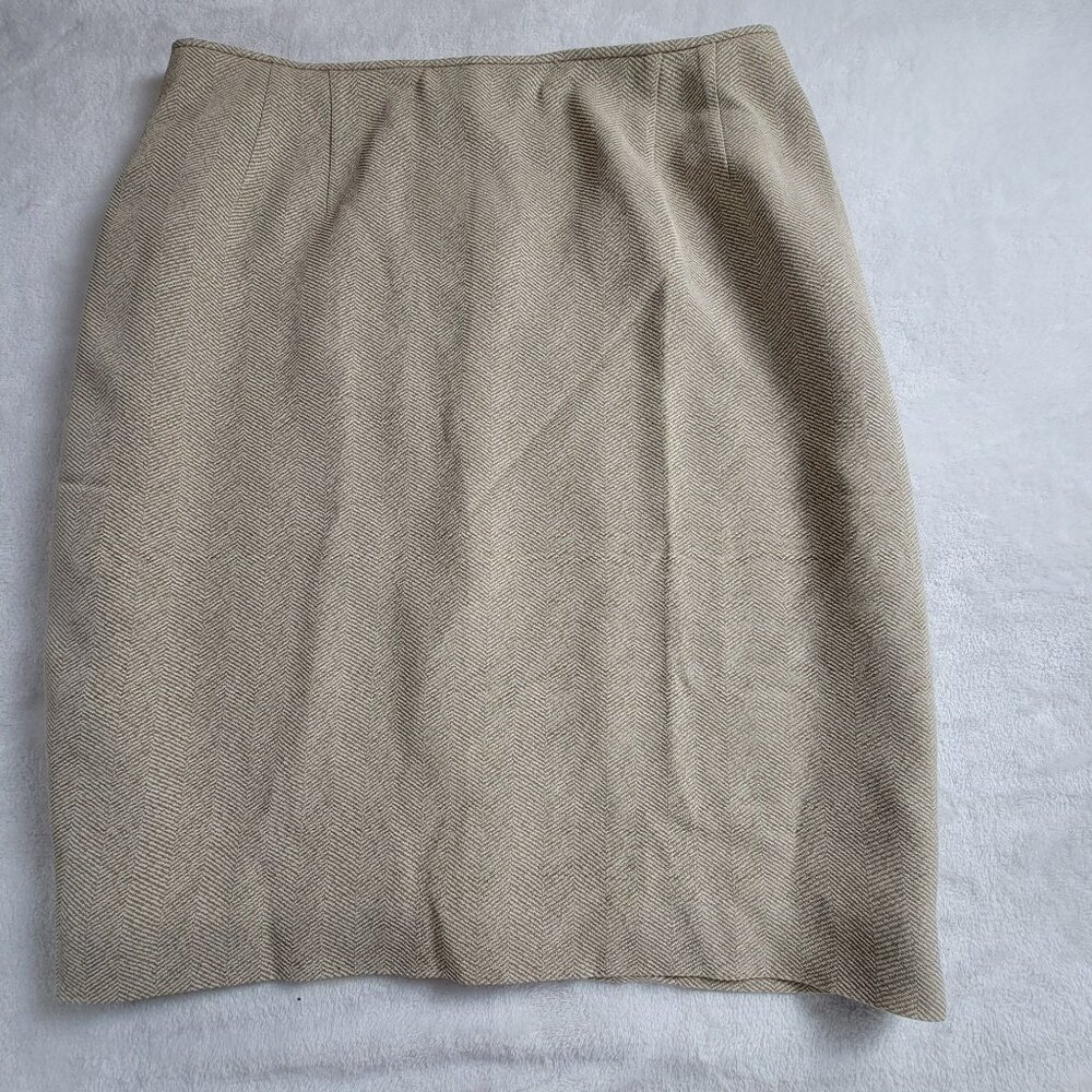 Emanuel Ungaro Beige Herringbone Wool Blend Pencil Skirt Size 12/46 Korea Made